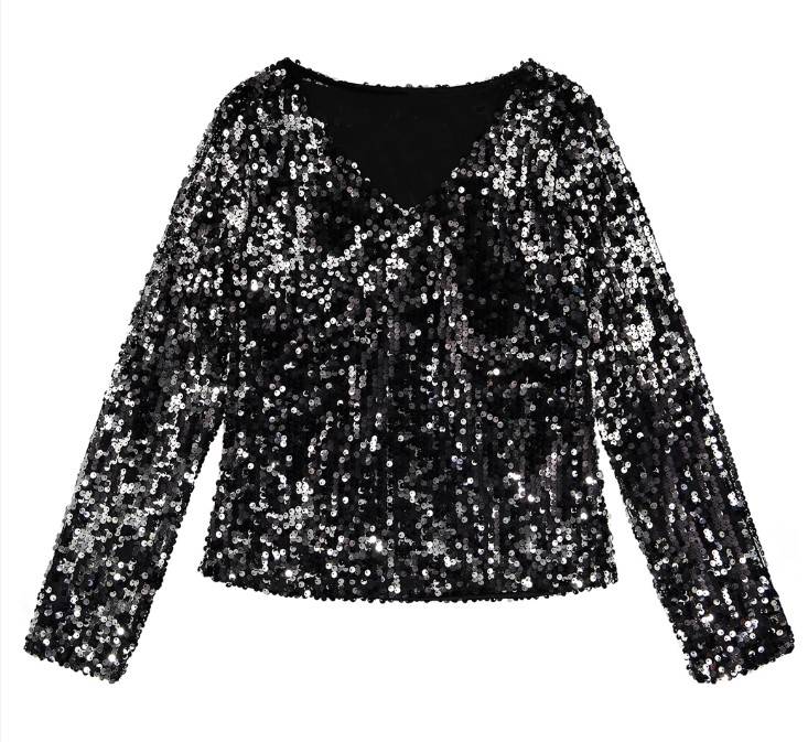 Women’s Solid Color Sequined Blouse